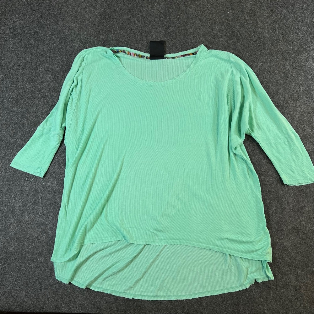 Dolman T-shirt Mint Green Ribbed High Low Knit Top L 3/4 Sleeve Scoop Neck